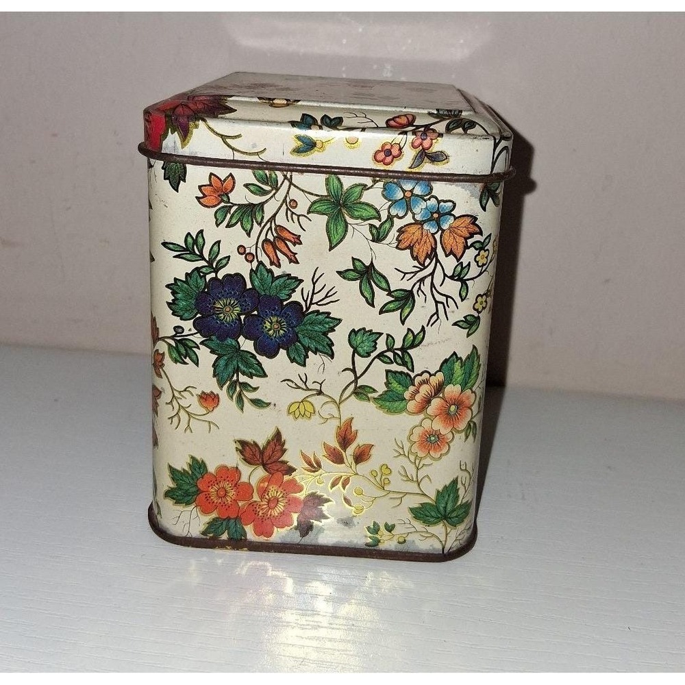 Vintage Daher Floral Tin Canister England‎ Small Metal Storage Box Cottagecore